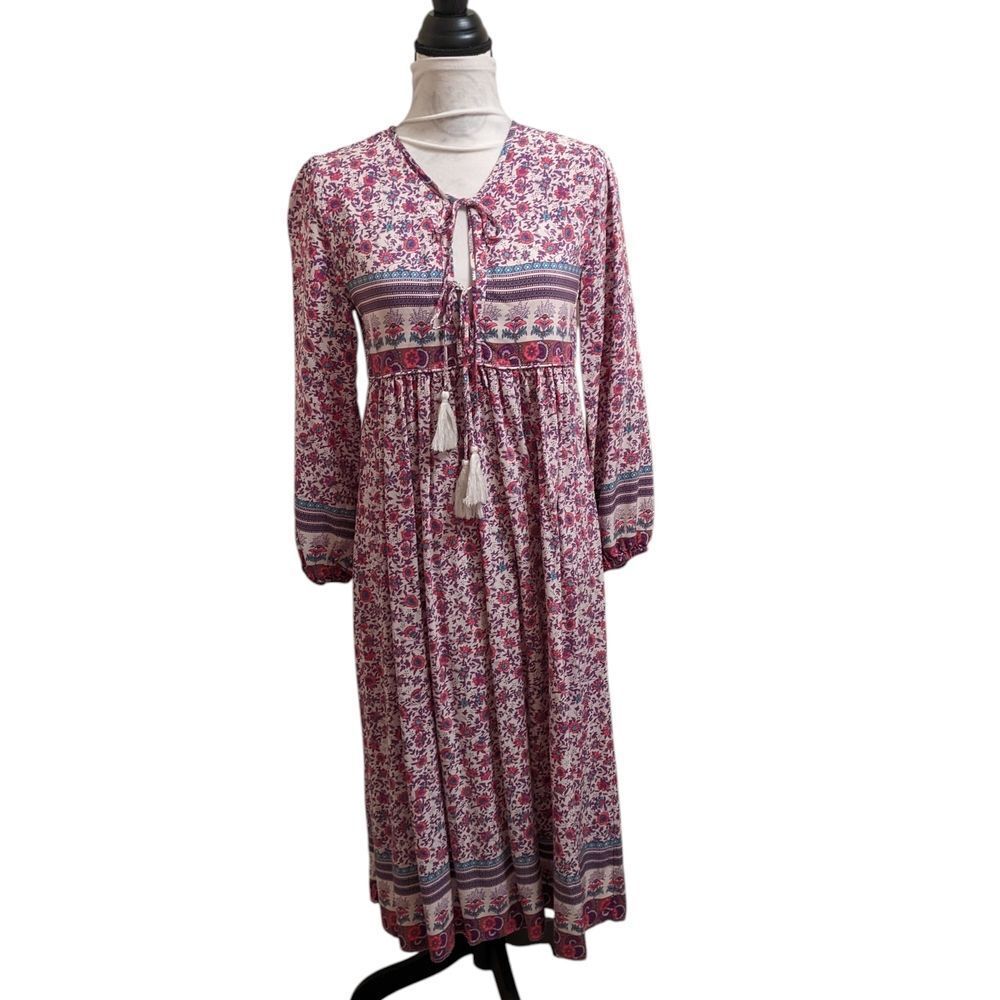 Boho Maxi Dress Floral Tiered Cottagecore Long High Waist Feminine Small